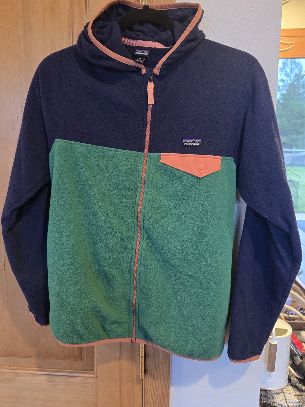 Patagonia Kids Navy, Green & Coral Full-Zip Hooded Fleece